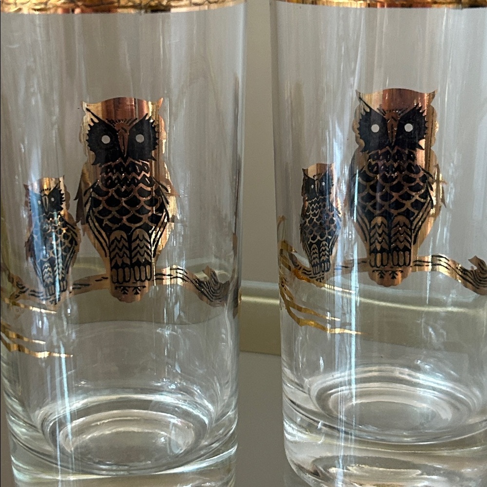 Culver Ltd. 22kt Gold Owls Highball Cocktail Glasses Vintage 1950-60s Set of 3 - Picture 11 of 14